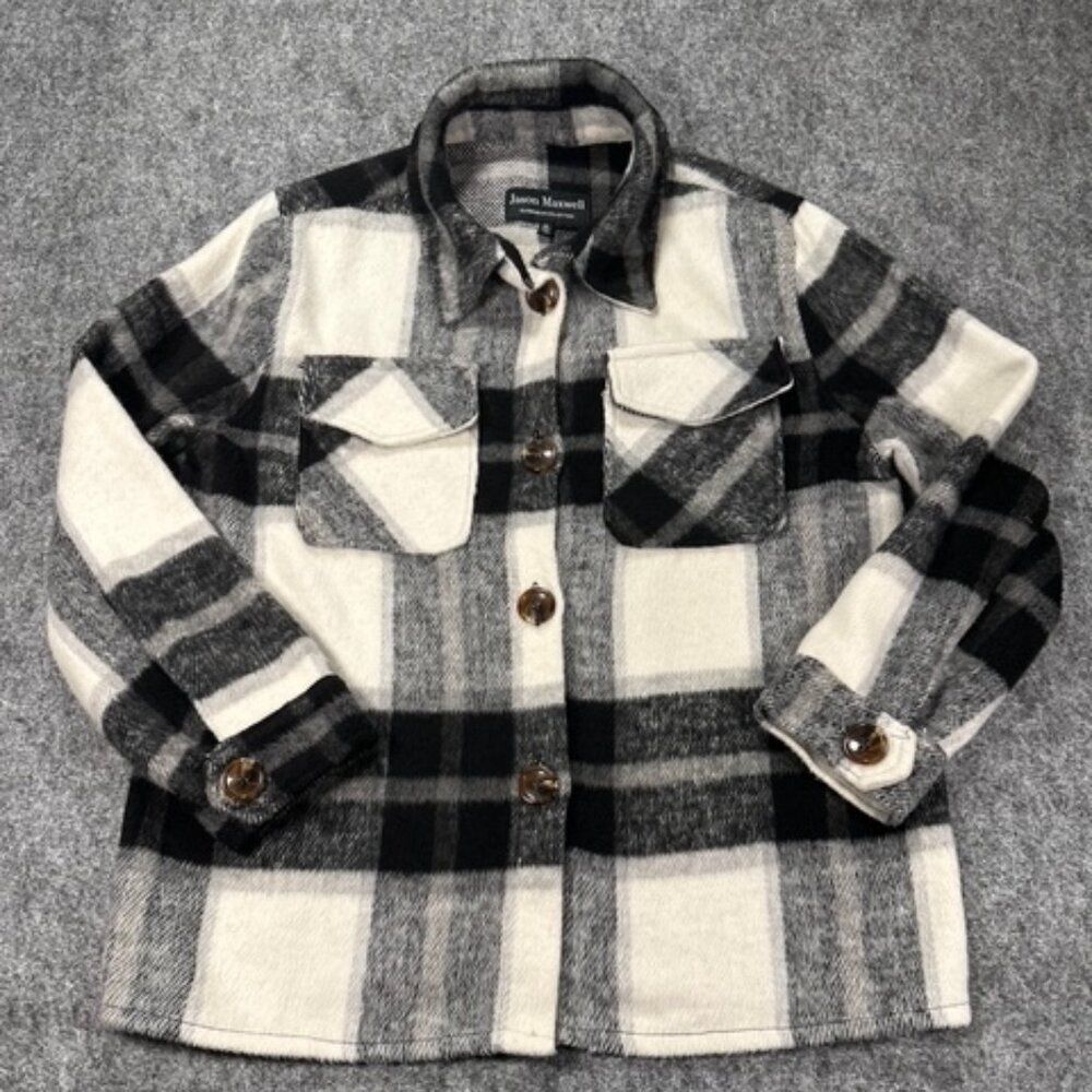 Jason Maxwell Womens Black White Plaid Chore Shacket Medium Shirt Jacket Fall